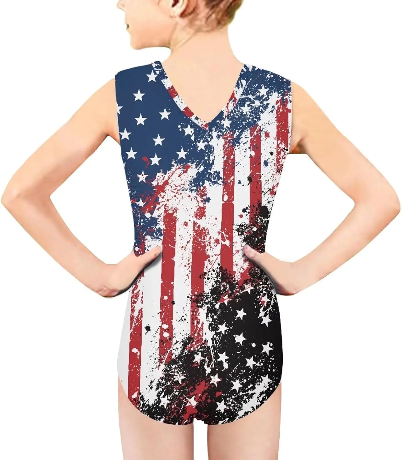 Girl's One-Piece Bathing Suit Sleeveless Swimwear V Neck Gymnastics Dancing Leotards 3-14Y