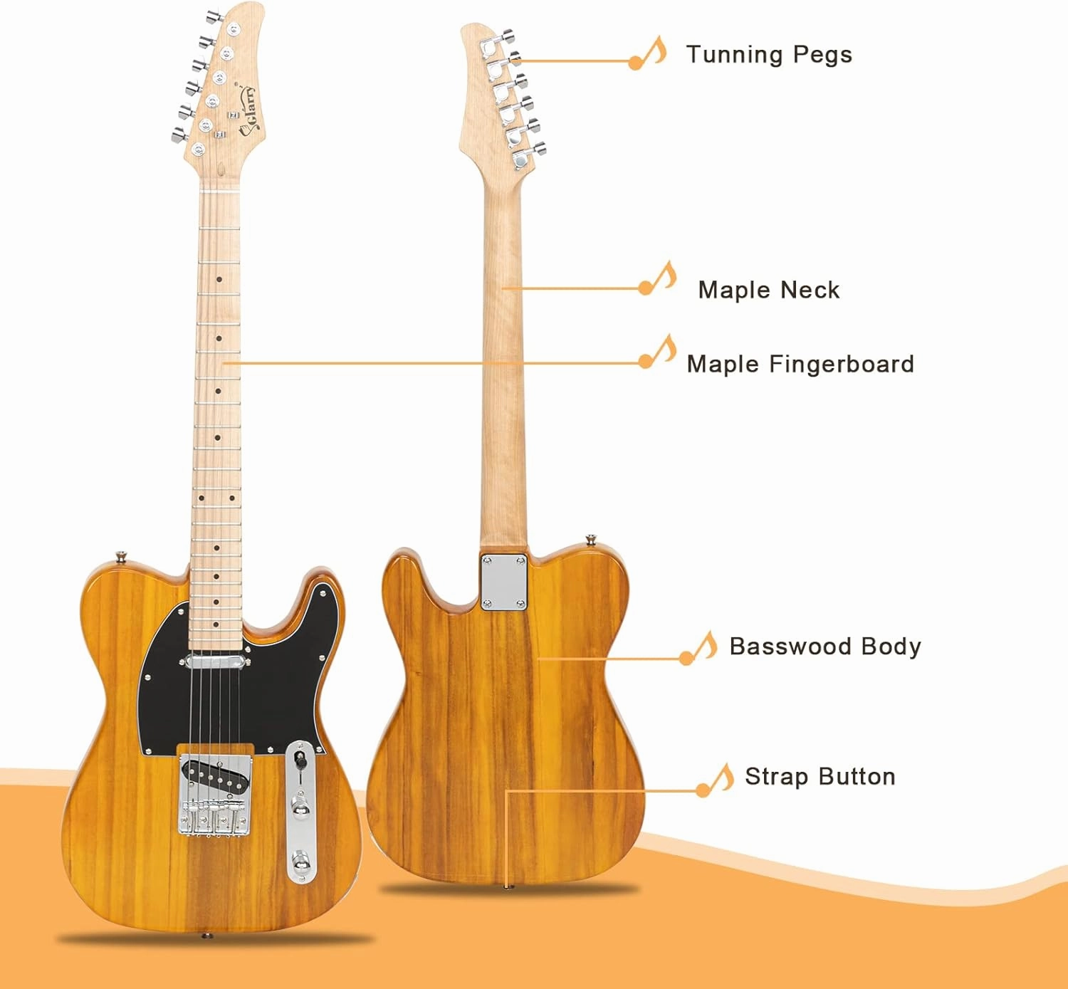 GLARRY 39" GTL Electric Guitar for Music Lover, SS Pickups Maple Fingerboard with Accessories Pack Guitar Bag(Transparent Yellow)