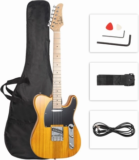 GLARRY 39" GTL Electric Guitar for Music Lover, SS Pickups Maple Fingerboard with Accessories Pack Guitar Bag(Transparent Yellow)
