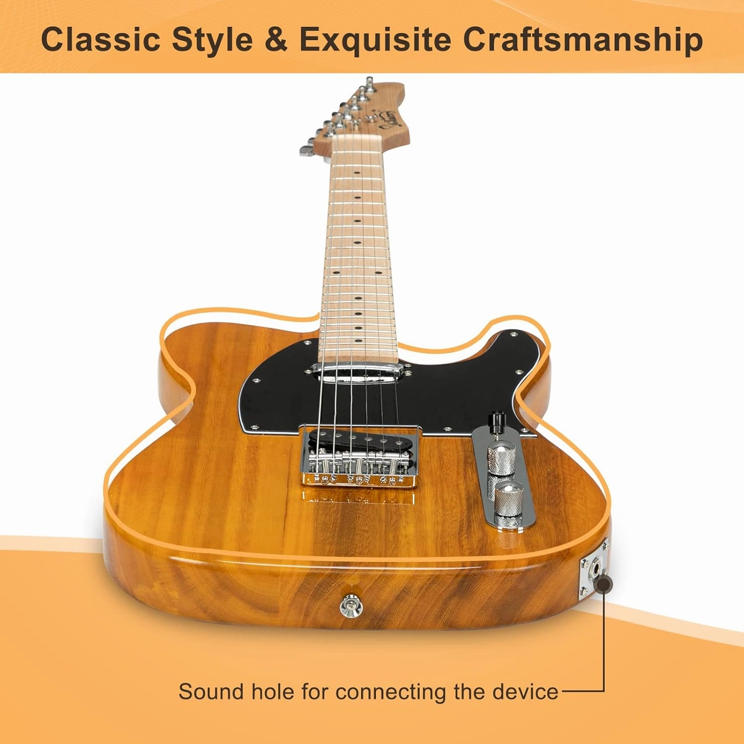 GLARRY 39" GTL Electric Guitar for Music Lover, SS Pickups Maple Fingerboard with Accessories Pack Guitar Bag(Transparent Yellow)
