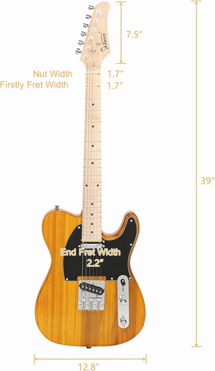 GLARRY 39" GTL Electric Guitar for Music Lover, SS Pickups Maple Fingerboard with Accessories Pack Guitar Bag(Transparent Yellow)