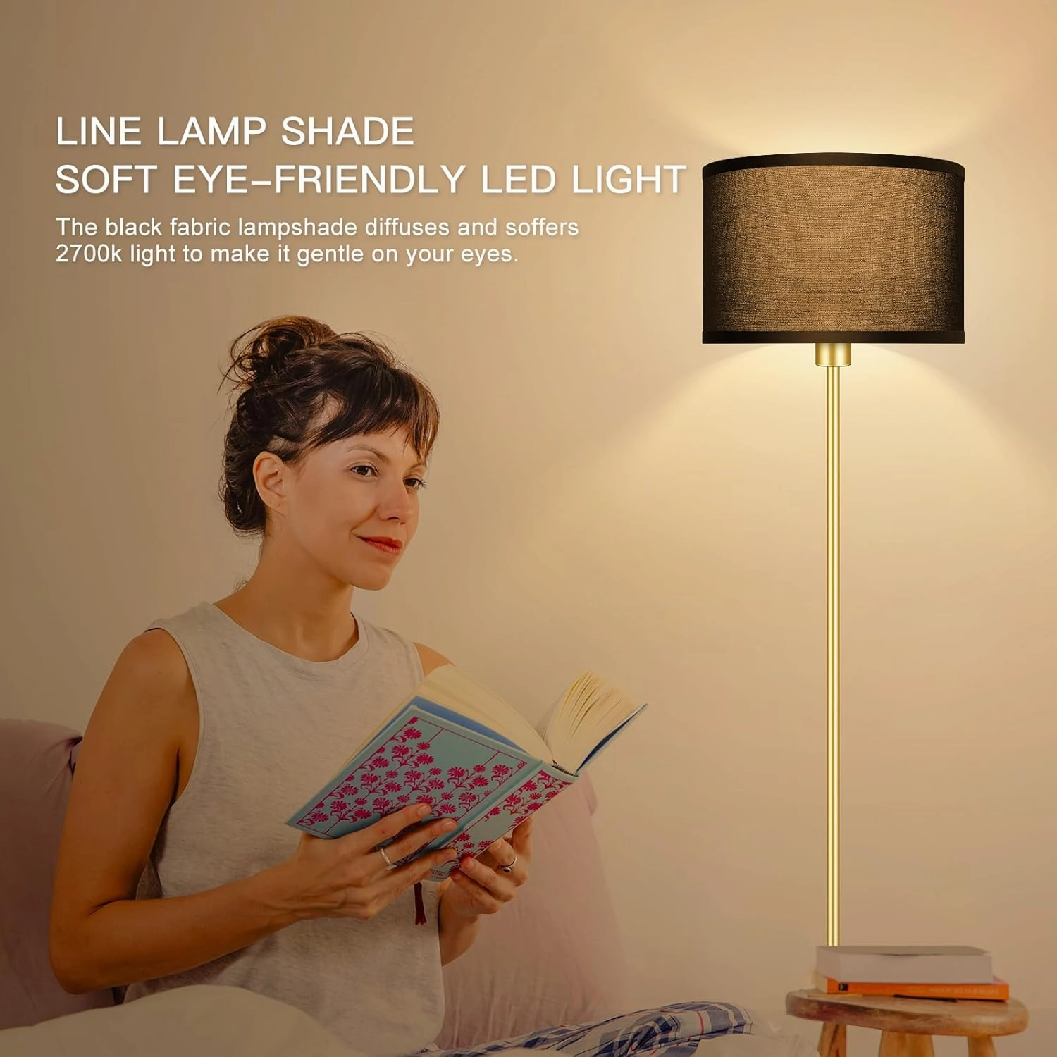Gold Floor Lamps for Living Room, Modern Bright Standing Lamp, Black Lamp Shades, Foot Switch, Simple Pole Lamps Corner Lamp for Bedroom,Office, Living Room, Den, Black Living Room Lamp(No Bulb)