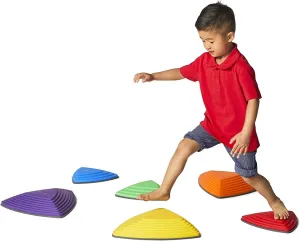 GONGE River Stones - The Original Kids Play Stepping Stones for Balance and Coordination, Non-Slip bottom, Stackable, for Indoor and Outdoor, Set of 6 - Vibrant