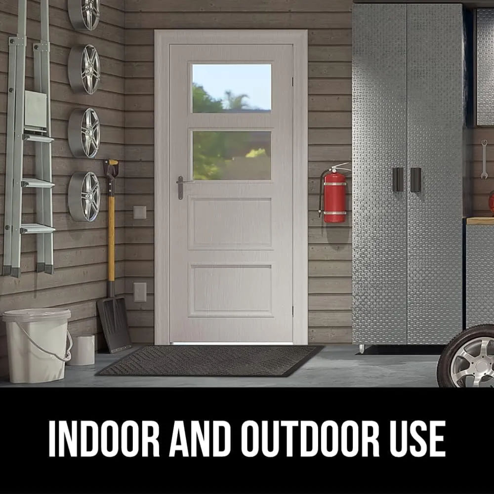 GORILLA GRIP 100% Waterproof All-Season WeatherMax Doormat, 23x35, Durable Natural Rubber, Stain and Fade Resistant, Low Profile, Indoor Outdoor Door Mats, Easy Clean Patio Entrance Mat, Gray Diamond