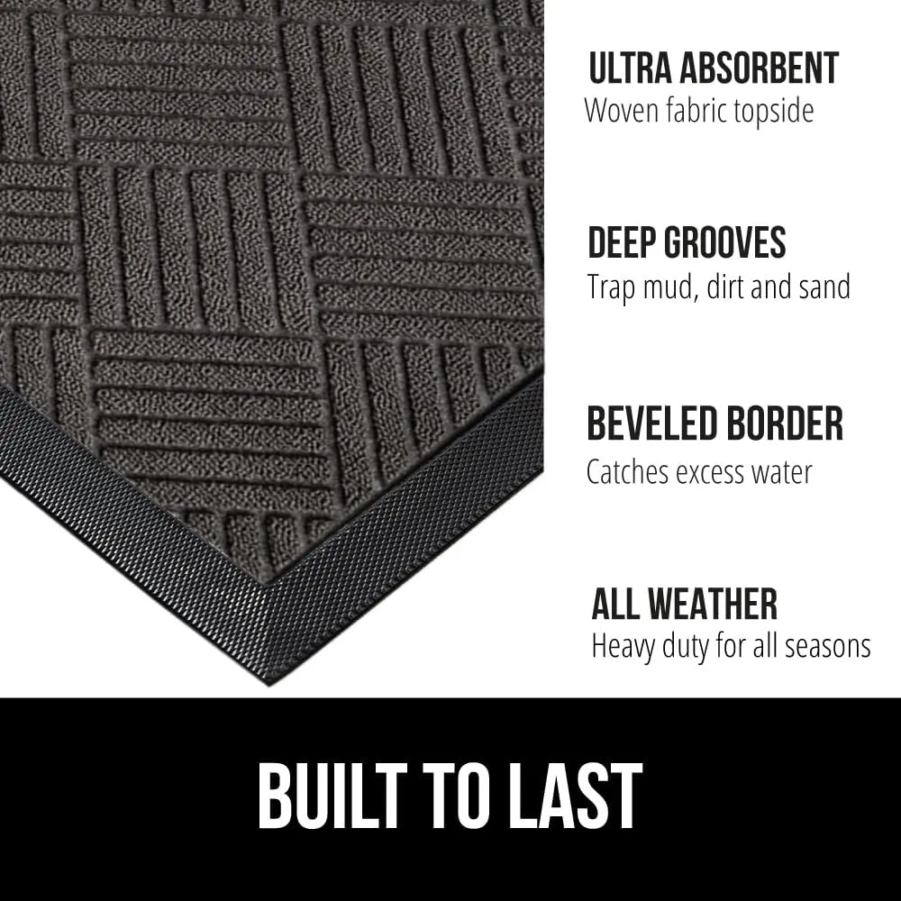 GORILLA GRIP 100% Waterproof All-Season WeatherMax Doormat, 23x35, Durable Natural Rubber, Stain and Fade Resistant, Low Profile, Indoor Outdoor Door Mats, Easy Clean Patio Entrance Mat, Gray Diamond