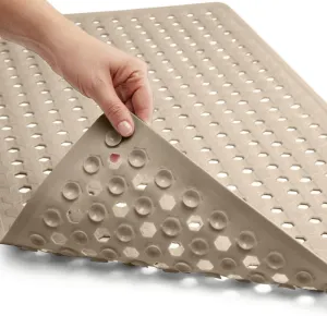 GORILLA Grip Patented Bath Tub Shower Mat, Machine Washable Bathtub Floor Liner Mats, Suction Cups and Drain Holes to Keep Tubs Clean, Soft on Feet, Bathroom Essentials, 35x16 Inch, Beige