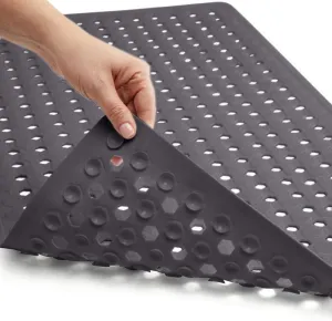 GORILLA Grip Patented Bath Tub Shower Mat, Machine Washable Bathtub Floor Liner Mats, Suction Cups and Drain Holes to Keep Tubs Clean, Soft on Feet, Bathroom Essentials, 35x16 Inch, Charcoal Opaque