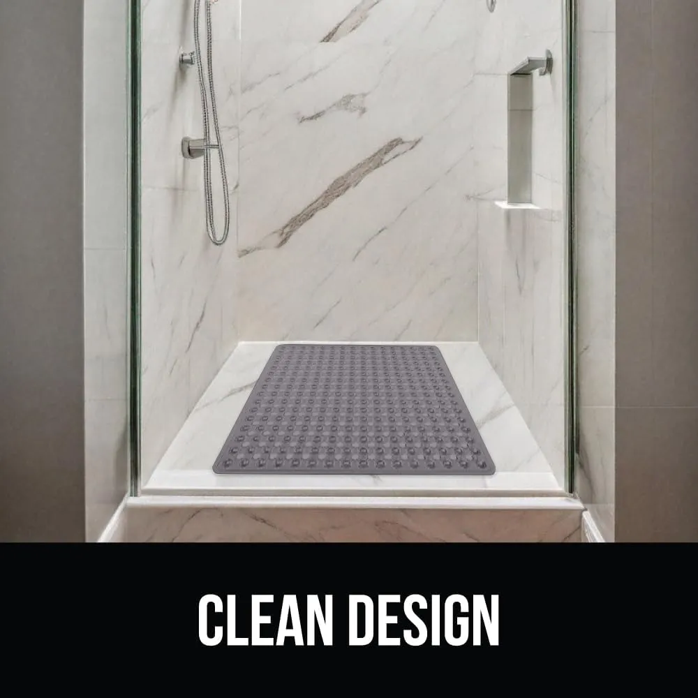 GORILLA GRIP Patented Square Shower Stall Mat, Small Bathtub Floor Mats for Stand Up Showers, Suction Cups and Drain Holes, Machine Wash, Soft on Feet, Bathroom Accessories 21x21 Inch, Charcoal Opaque