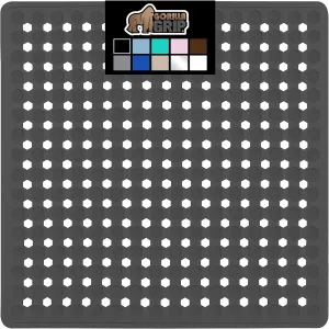 GORILLA GRIP Patented Square Shower Stall Mat, Small Bathtub Floor Mats for Stand Up Showers, Suction Cups and Drain Holes, Machine Wash, Soft on Feet, Bathroom Accessories 21x21 Inch, Charcoal Opaque