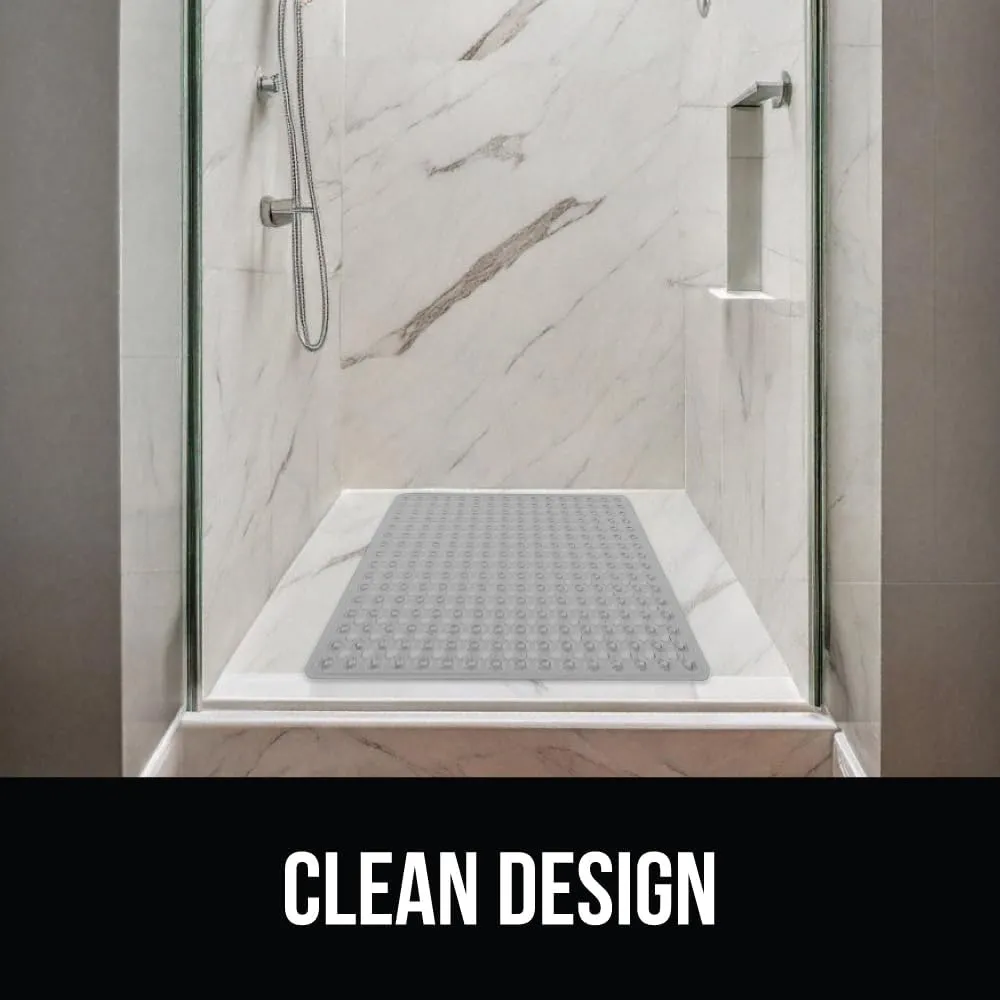 GORILLA GRIP Patented Square Shower Stall Mat, Small Bathtub Floor Mats for Stand Up Showers, Suction Cups and Drainage Holes, Machine Wash, Soft on Feet, Bathroom Accessories 21x21 Inch, Gray Opaque