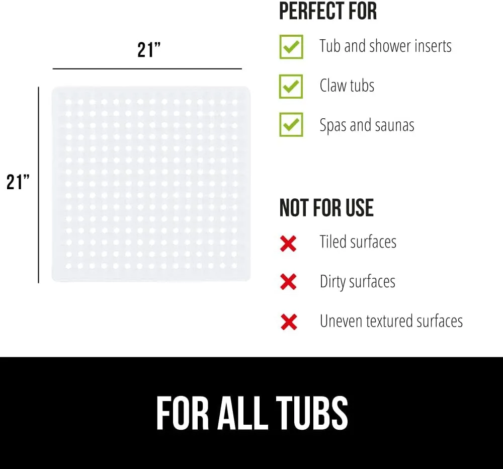 GORILLA GRIP Patented Square Shower Stall Mat, Small Bathtub Floor Mats for Stand Up Showers with Suction Cups and Drainage Holes, Machine Wash, Soft on Feet, Bathroom Accessories 21x21 Inch, White