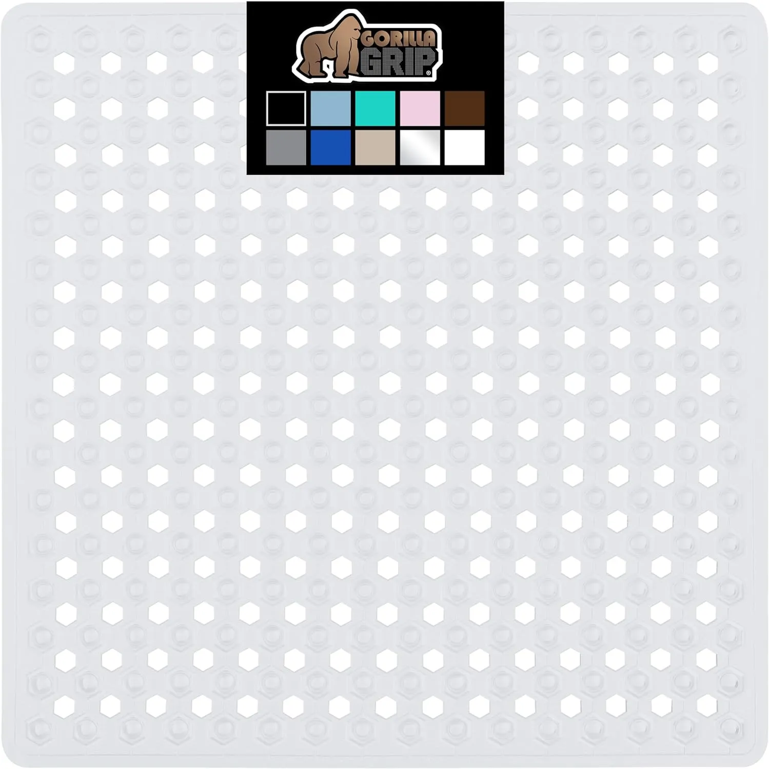 GORILLA GRIP Patented Square Shower Stall Mat, Small Bathtub Floor Mats for Stand Up Showers with Suction Cups and Drainage Holes, Machine Wash, Soft on Feet, Bathroom Accessories 21x21 Inch, White