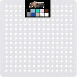 GORILLA GRIP Patented Square Shower Stall Mat, Small Bathtub Floor Mats for Stand Up Showers with Suction Cups and Drainage Holes, Machine Wash, Soft on Feet, Bathroom Accessories 21x21 Inch, White