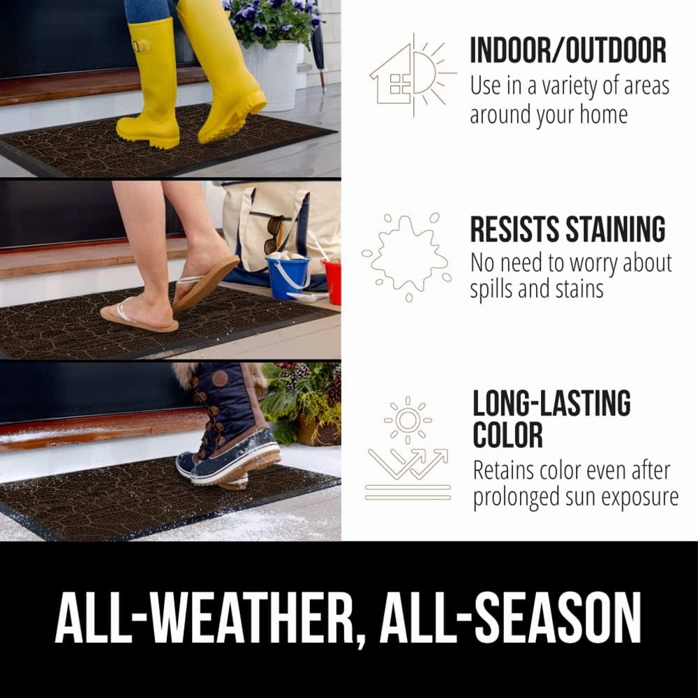 GORILLA GRIP 100% Waterproof All-Season WeatherMax Doormat, 47x35, Durable Natural Rubber, Stain and Fade Resistant, Low Profile, Indoor Outdoor Door Mats, Easy Clean Entry Mat, Dark Brown Pebble