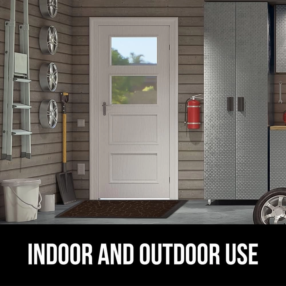 GORILLA GRIP 100% Waterproof All-Season WeatherMax Doormat, 47x35, Durable Natural Rubber, Stain and Fade Resistant, Low Profile, Indoor Outdoor Door Mats, Easy Clean Entry Mat, Dark Brown Pebble