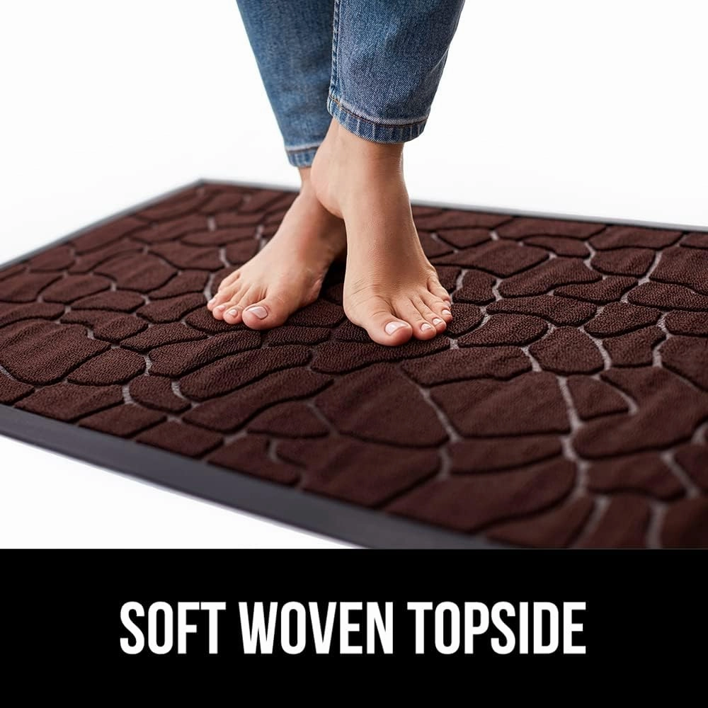 GORILLA GRIP 100% Waterproof All-Season WeatherMax Doormat, 47x35, Durable Natural Rubber, Stain and Fade Resistant, Low Profile, Indoor Outdoor Door Mats, Easy Clean Entry Mat, Dark Brown Pebble