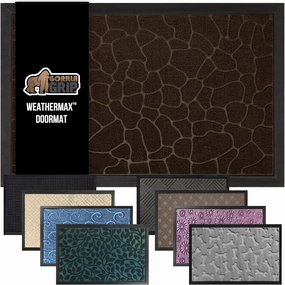 GORILLA GRIP 100% Waterproof All-Season WeatherMax Doormat, 47x35, Durable Natural Rubber, Stain and Fade Resistant, Low Profile, Indoor Outdoor Door Mats, Easy Clean Entry Mat, Dark Brown Pebble