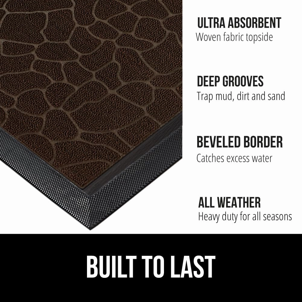 GORILLA GRIP 100% Waterproof All-Season WeatherMax Doormat, 47x35, Durable Natural Rubber, Stain and Fade Resistant, Low Profile, Indoor Outdoor Door Mats, Easy Clean Entry Mat, Dark Brown Pebble