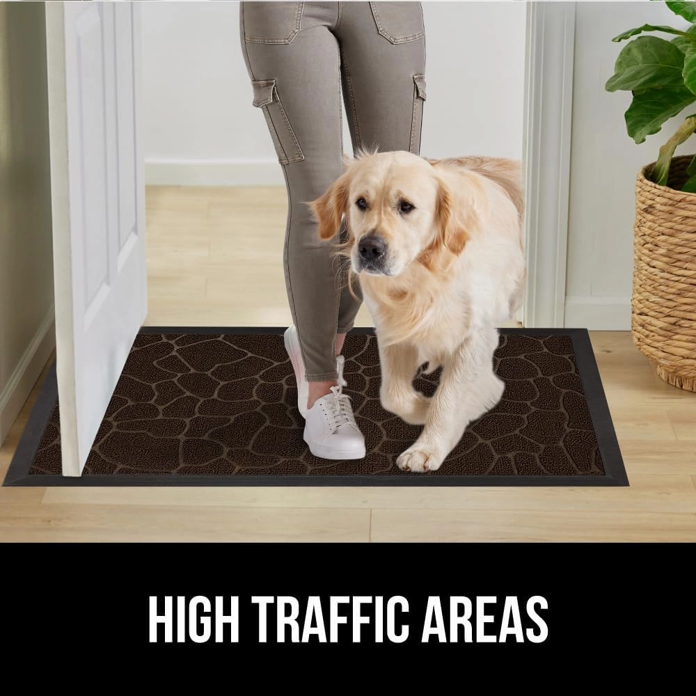 GORILLA GRIP 100% Waterproof All-Season WeatherMax Doormat, 47x35, Durable Natural Rubber, Stain and Fade Resistant, Low Profile, Indoor Outdoor Door Mats, Easy Clean Entry Mat, Dark Brown Pebble