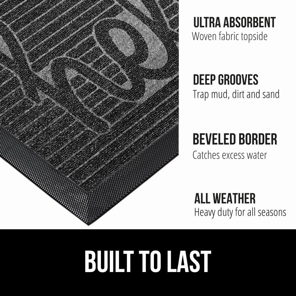 GORILLA GRIP 100% Waterproof All-Season WeatherMax Doormat, 47x35, Durable Natural Rubber, Stain and Fade Resistant, Low Profile, Indoor Outdoor Door Mats, Easy Clean Patio Entry Mat, Charcoal Hello