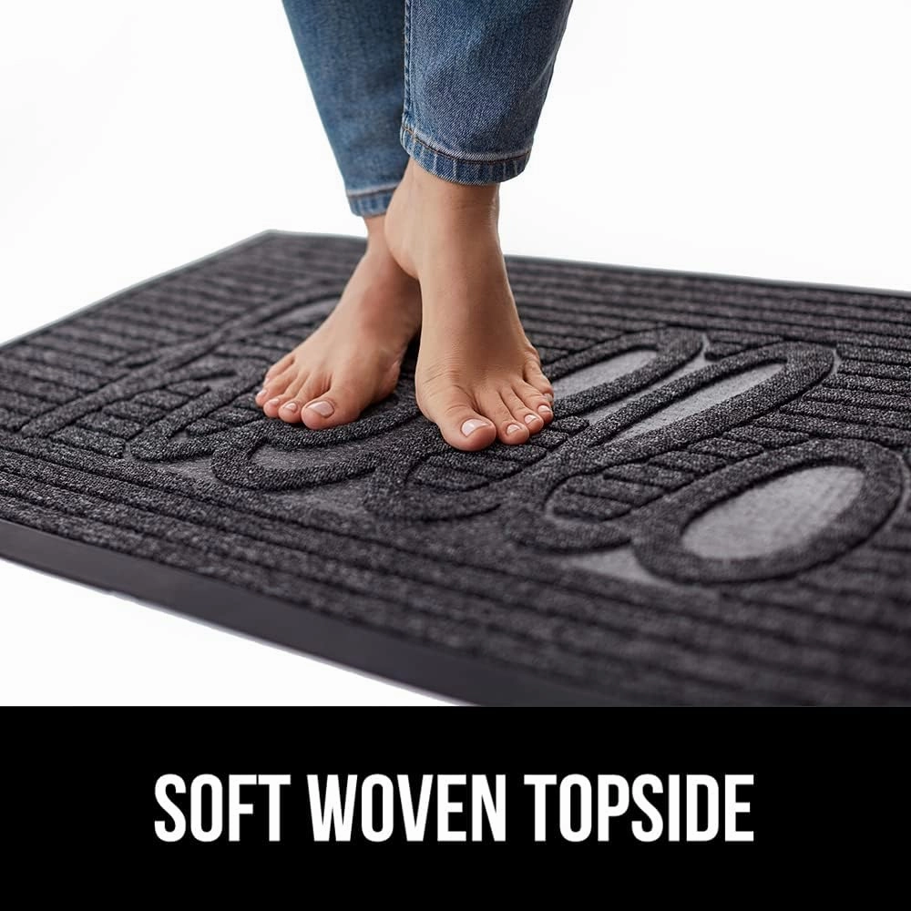 GORILLA GRIP 100% Waterproof All-Season WeatherMax Doormat, 47x35, Durable Natural Rubber, Stain and Fade Resistant, Low Profile, Indoor Outdoor Door Mats, Easy Clean Patio Entry Mat, Charcoal Hello