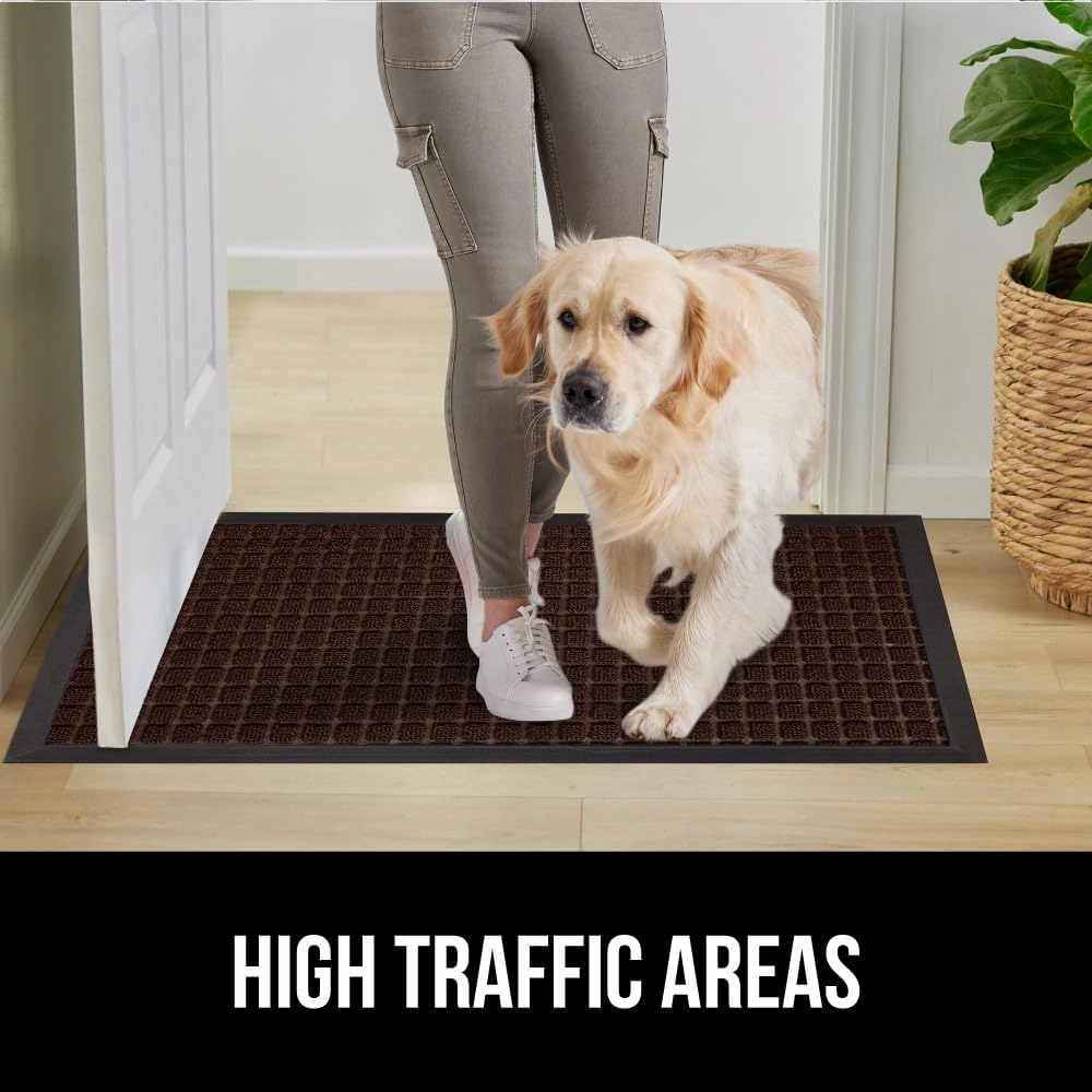 GORILLA GRIP 100% Waterproof All-Season WeatherMax Doormat, 47x35, Durable Natural Rubber, Stain and Fade Resistant, Low Profile, Indoor Outdoor Door Mats, Easy Clean Patio Entry Mat, Coffee Squares