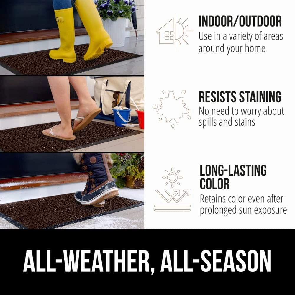 GORILLA GRIP 100% Waterproof All-Season WeatherMax Doormat, 47x35, Durable Natural Rubber, Stain and Fade Resistant, Low Profile, Indoor Outdoor Door Mats, Easy Clean Patio Entry Mat, Coffee Squares