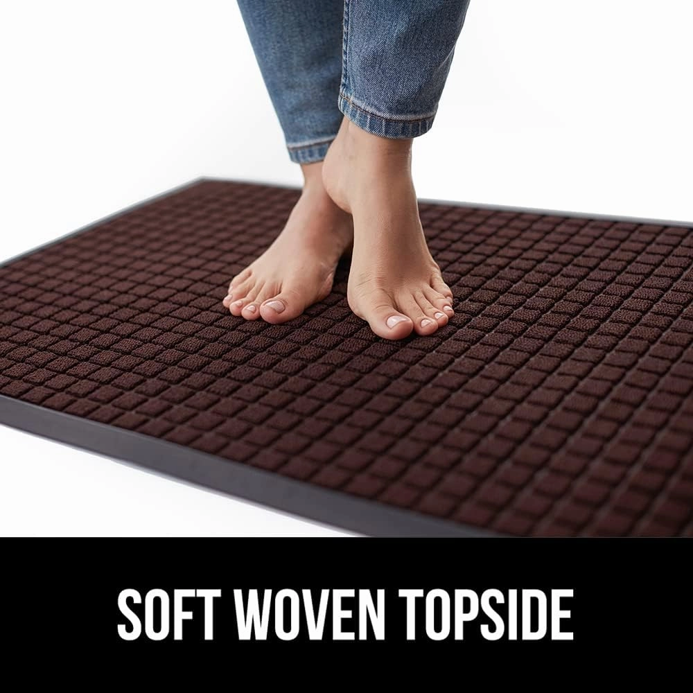 GORILLA GRIP 100% Waterproof All-Season WeatherMax Doormat, 47x35, Durable Natural Rubber, Stain and Fade Resistant, Low Profile, Indoor Outdoor Door Mats, Easy Clean Patio Entry Mat, Coffee Squares