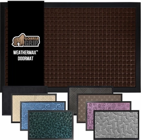 GORILLA GRIP 100% Waterproof All-Season WeatherMax Doormat, 47x35, Durable Natural Rubber, Stain and Fade Resistant, Low Profile, Indoor Outdoor Door Mats, Easy Clean Patio Entry Mat, Coffee Squares
