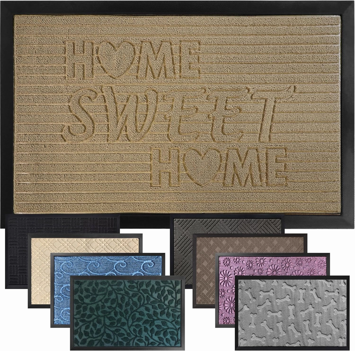 GORILLA GRIP 100% Waterproof All-Season WeatherMax Doormat, 47x35, Durable Natural Rubber, Stain and Fade Resistant, Low Profile, Indoor Outdoor Door Mats, Easy Clean Patio Entry Mat, Home Sweet Home
