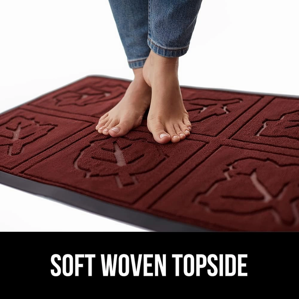 GORILLA GRIP 100% Waterproof All-Season WeatherMax Doormat, Durable Natural Rubber, Stain and Fade Resistant, Low Profile, Indoor Outdoor Door Mats, Easy Clean Entrance Mat, 17x29, Burgundy Leaves