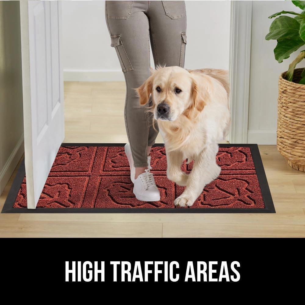 GORILLA GRIP 100% Waterproof All-Season WeatherMax Doormat, Durable Natural Rubber, Stain and Fade Resistant, Low Profile, Indoor Outdoor Door Mats, Easy Clean Entrance Mat, 17x29, Burgundy Leaves