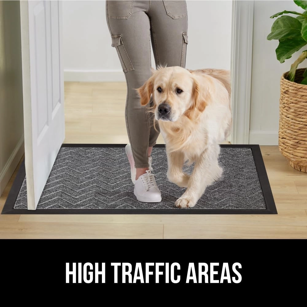 GORILLA GRIP All-Season WeatherMax Doormat, 47x35, Durable Natural Rubber, Stain and Fade Resistant, Low Profile, Indoor Outdoor Door Mats, Easy Clean Patio Entrance Mat, Steel Chevron