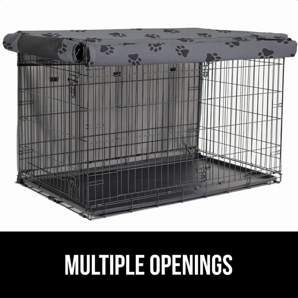 GORILLA GRIP Dog Crate Covers compatible with Amazon Basics Dog Crates, All Sides Open, Privacy Cover Fits 42" Wire Kennel, Breathable Mesh Windows, Light Reducing Puppy Training Cage Topper, Gray Paw