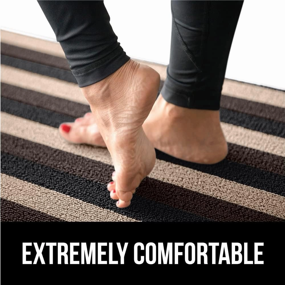GORILLA GRIP Heavy Duty Striped Doormat, Thick Bristles, Crush Proof Texture, Catches Dirt from Shoes, Strong Backing, Easy to Clean, Indoor and Outdoor Entrance Mats, 24x16, Black Brown Beige