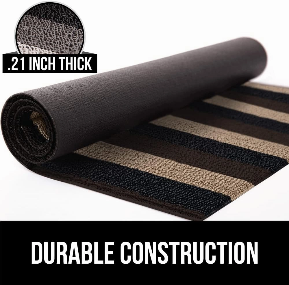 GORILLA GRIP Heavy Duty Striped Doormat, Thick Bristles, Crush Proof Texture, Catches Dirt from Shoes, Strong Backing, Easy to Clean, Indoor and Outdoor Entrance Mats, 24x16, Black Brown Beige