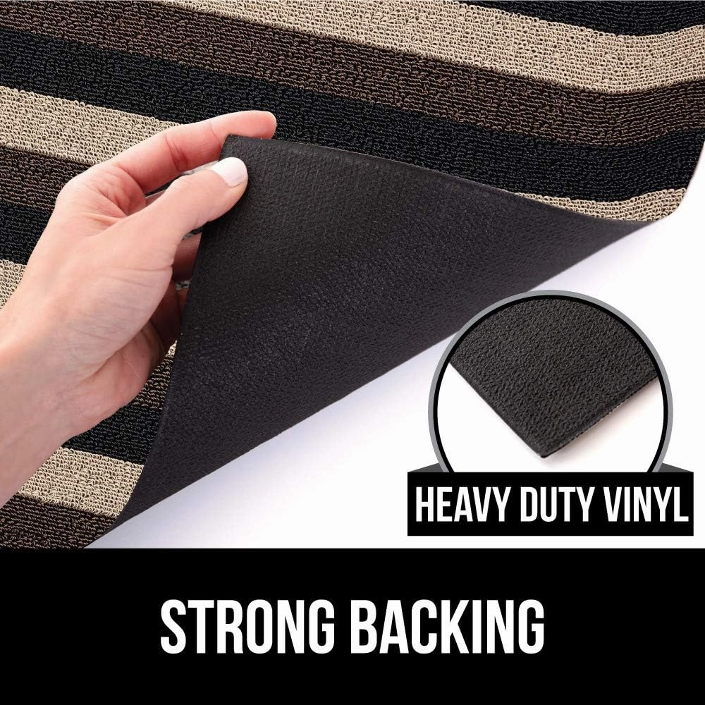 GORILLA GRIP Heavy Duty Striped Doormat, Thick Bristles, Crush Proof Texture, Catches Dirt from Shoes, Strong Backing, Easy to Clean, Indoor and Outdoor Entrance Mats, 24x16, Black Brown Beige