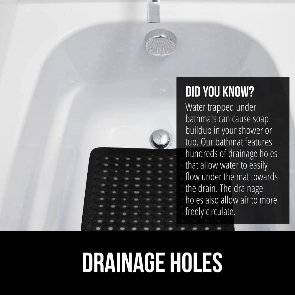 GORILLA Grip Patented Bath Tub Shower Mat, Machine Washable Bathtub Floor Liner Mats, Suction Cups and Drain Holes to Keep Tubs Clean, Soft on Feet, Bathroom Essentials, 35x16 Inch, Black