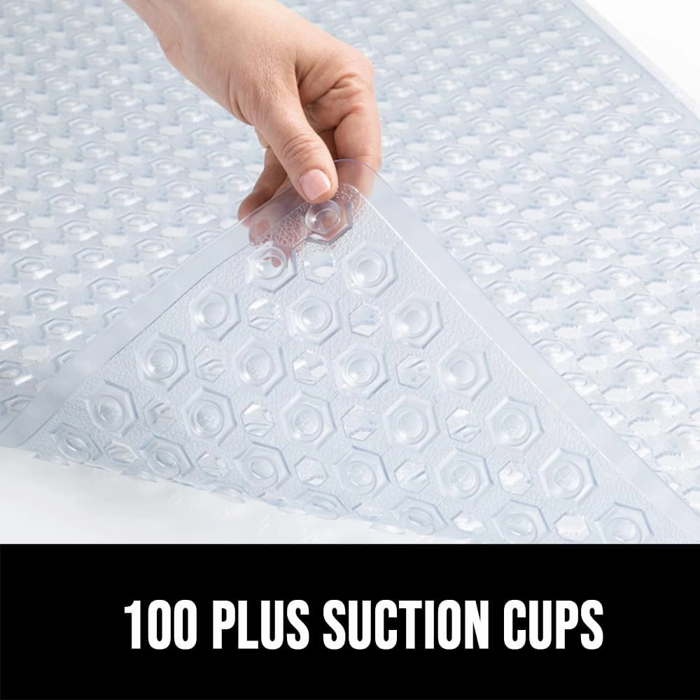 GORILLA GRIP Patented Square Shower Stall Mat, Small Bathtub Floor Mats for Stand Up Showers with Suction Cups and Drainage Holes, Machine Wash, Soft on Feet, Bathroom Accessories 21x21 Inch, Clear