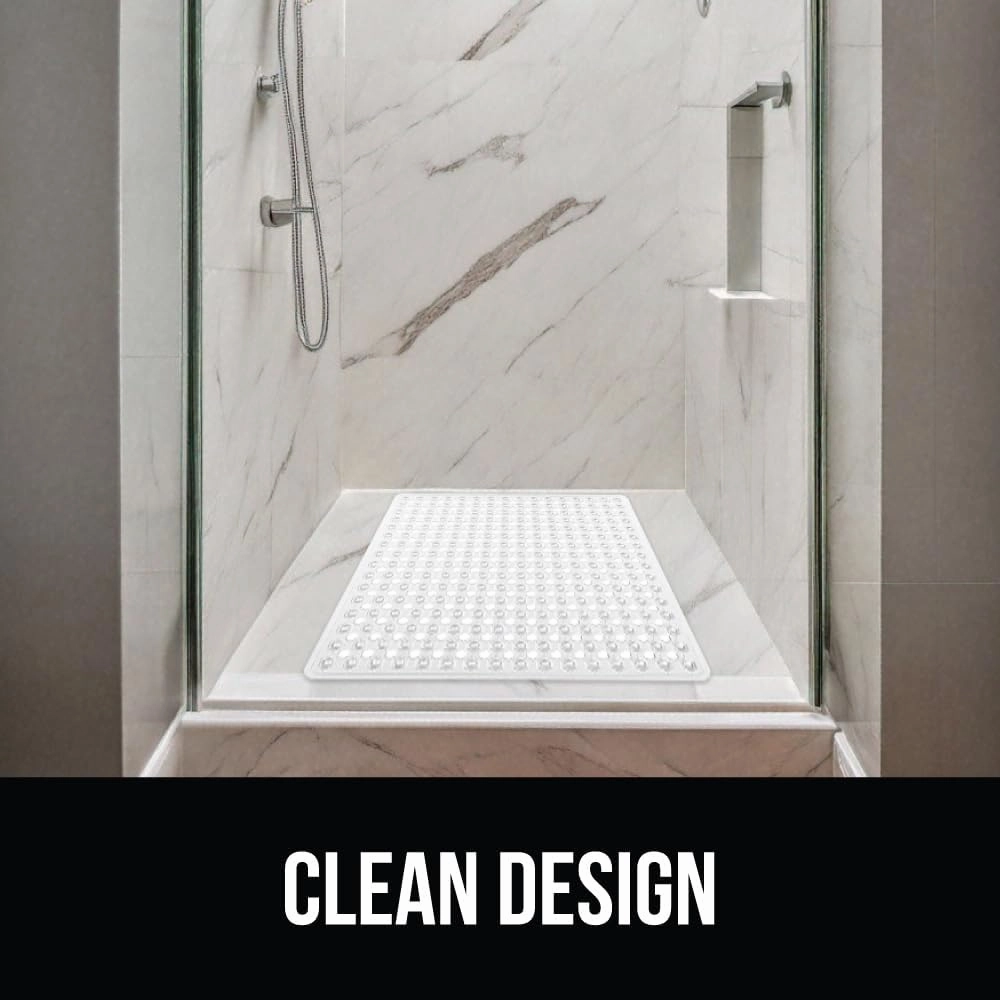 GORILLA GRIP Patented Square Shower Stall Mat, Small Bathtub Floor Mats for Stand Up Showers with Suction Cups and Drainage Holes, Machine Wash, Soft on Feet, Bathroom Accessories 21x21 Inch, Clear