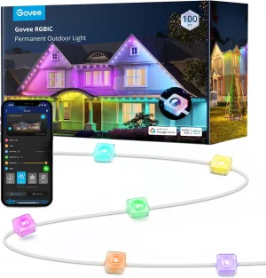 Govee Permanent Outdoor Lights, Smart RGBIC Outdoor Decor with 75 Scene Modes, 100ft with 72 LED Lights, IP67 Waterproof for Outdoor Decorations, Work with Alexa, Google Assistant, White