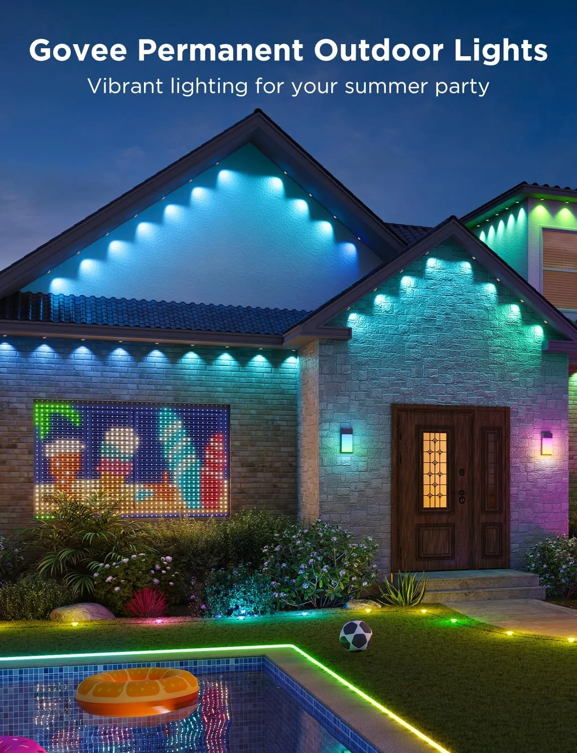 Govee Permanent Outdoor Lights, Smart RGBIC Outdoor Lights with 75 Scene Modes, 150ft with 108 LED Lights, IP67 Waterproof for Patio Decorations, Work with Alexa, Google Assistant, White