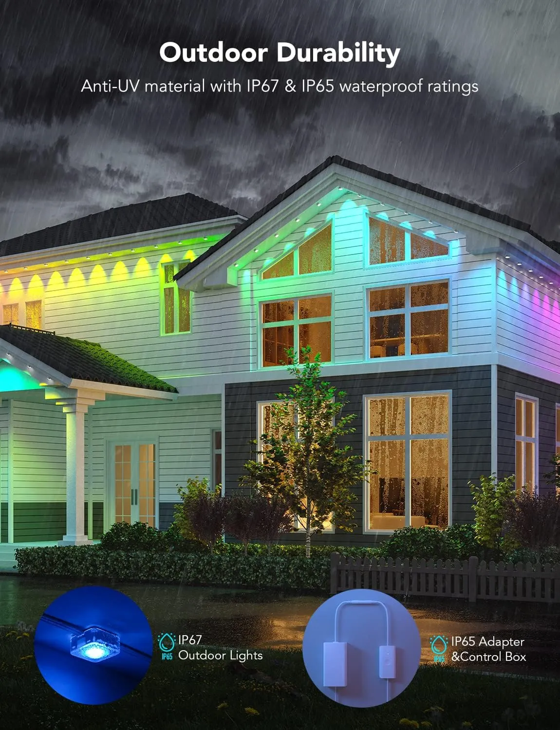 Govee Permanent Outdoor Lights, Smart RGBIC Outdoor Lights with 75 Scene Modes, 150ft with 108 LED Lights, IP67 Waterproof for Patio Decorations, Work with Alexa, Google Assistant, White