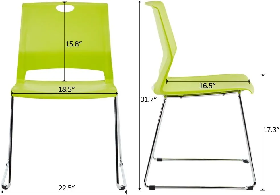 Green Stackable Chairs Set of 4, Stacking Waiting Room Chair with Sled Base, Office Guest Chairs for Conference, Waiting Areas, Library, Training Room, Classroom.