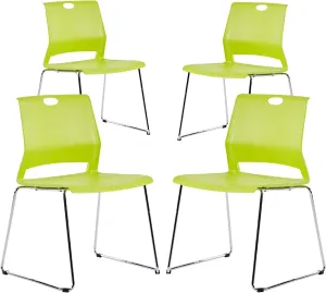 Green Stackable Chairs Set of 4, Stacking Waiting Room Chair with Sled Base, Office Guest Chairs for Conference, Waiting Areas, Library, Training Room, Classroom.