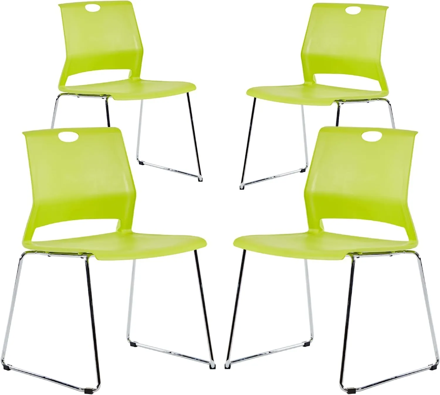 Green Stackable Chairs Set of 4, Stacking Waiting Room Chair with Sled Base, Office Guest Chairs for Conference, Waiting Areas, Library, Training Room, Classroom.