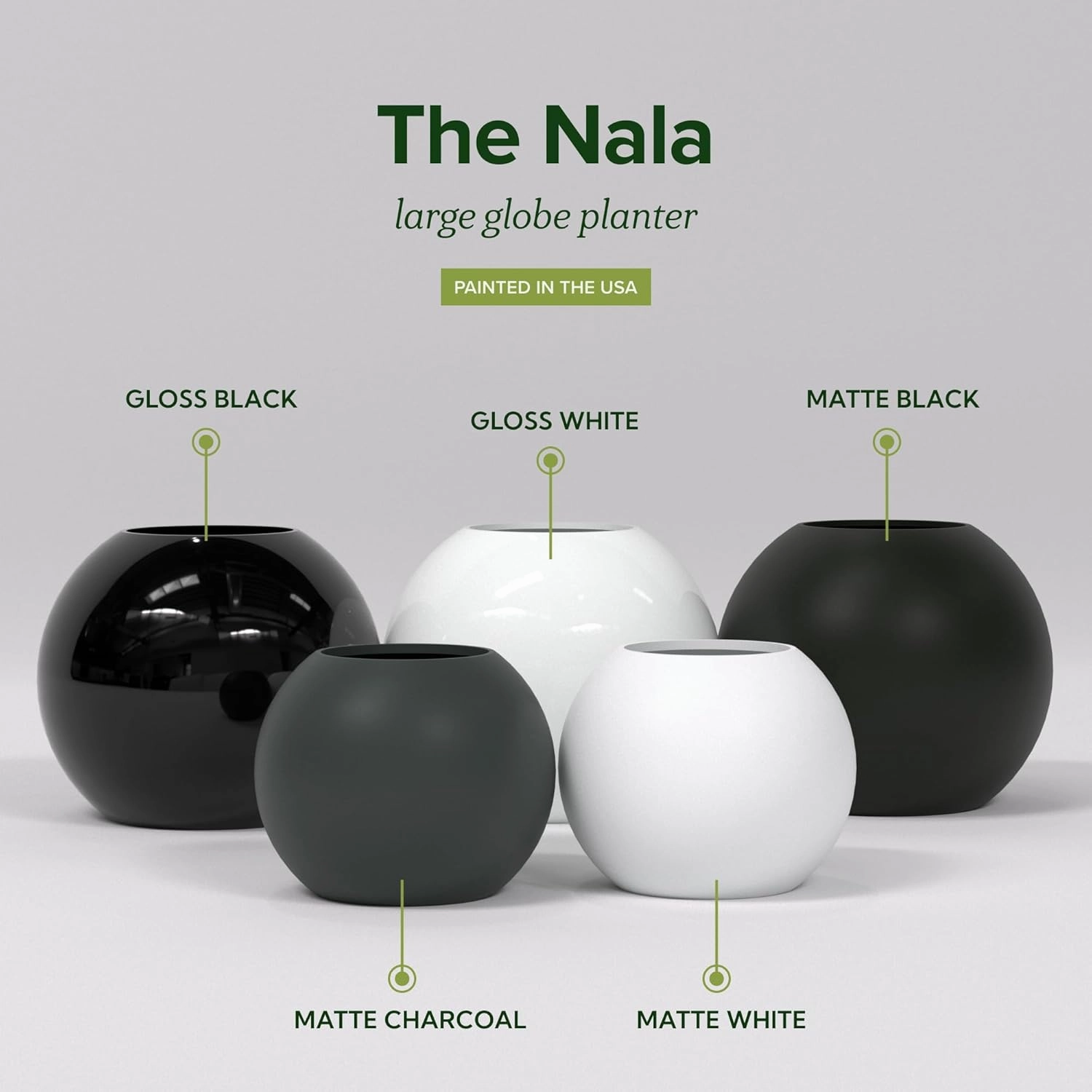 Greenline Nala Globe Planter - Indoor/Outdoor Large Fiberglass Lightweight Planter - 24" x 24" x 19" (Gloss White)