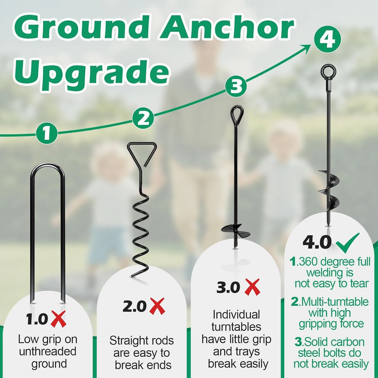 Ground Anchors, 6 Pack 18" RV Awning Tie Down Kit, Screw in Tent Stakes, Trampoline Anchors High Wind Heavy Duty with 6 Ratchet Straps for Campers Carport Sheds Swing Set Dog Tie Outs Stakes