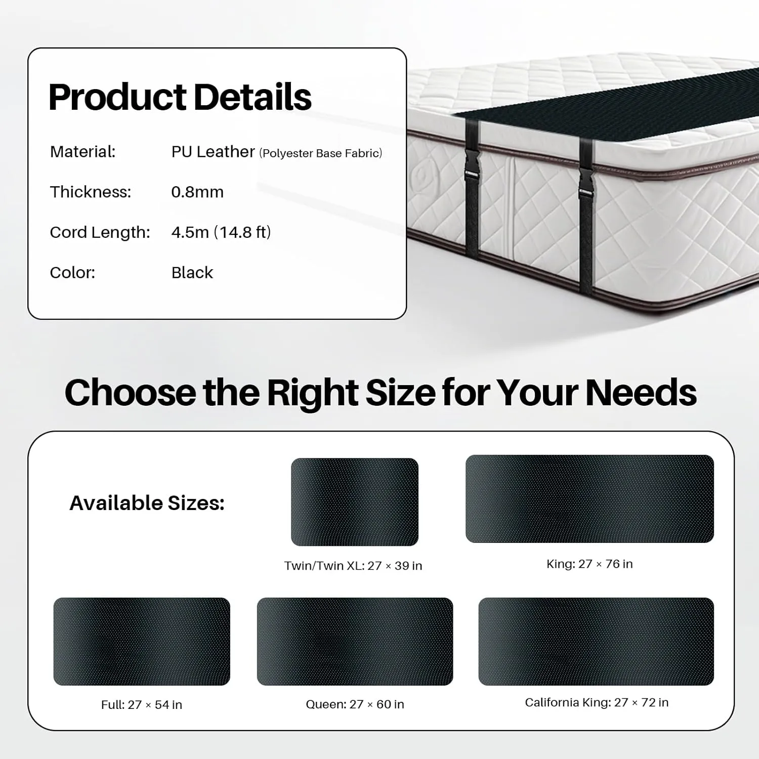 Grounding Mat for Bed: Grounding Pad for Sleeping - Anti-Slip PU Leather Grounded Mattress Pad Kit with Grounding Cord - Twin/Twin XL 27''×39‘’