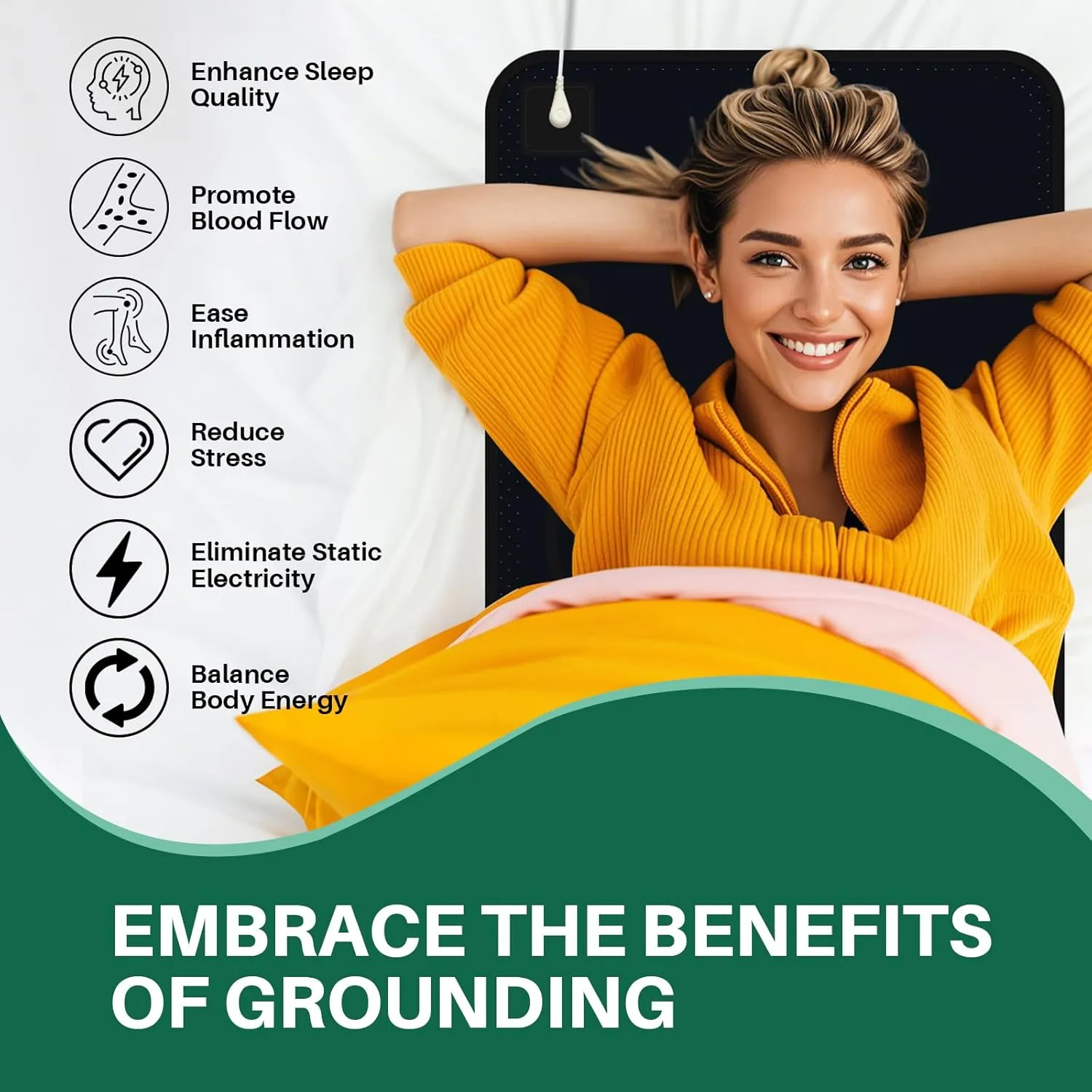 Grounding Mat for Bed: Grounding Pad for Sleeping - Anti-Slip PU Leather Grounded Mattress Pad Kit with Grounding Cord - Twin/Twin XL 27''×39‘’